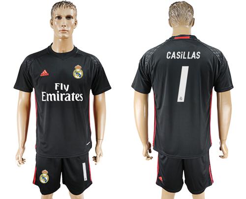 Real Madrid #1 Casillas Black Goalkeeper Soccer Club Jersey - Click Image to Close